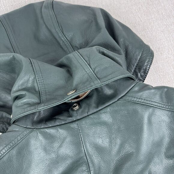 Vintage Verducci Soft Green Leather Jacket Women's 90s Hooded Lined Coat Large - Picture 10 of 16